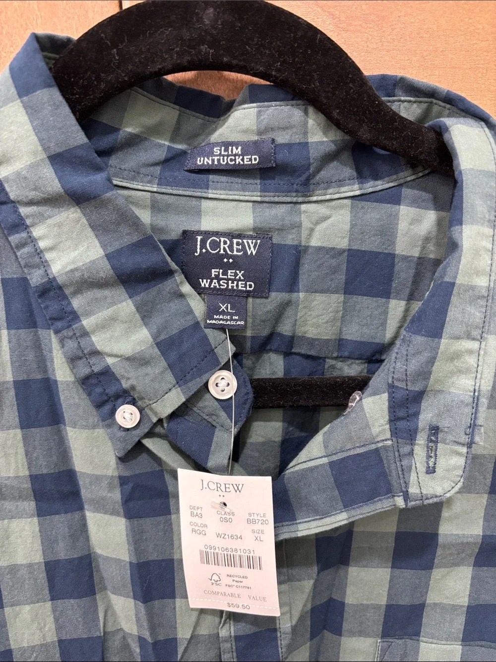 J. Crew Men's Green Navy Check Button-Down Shirt